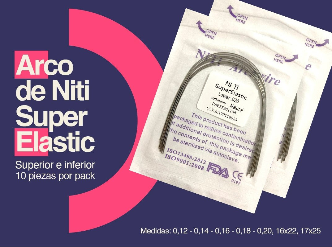 Arcos Ortodónticos NiTi SuperElásticos – Medidas 0,12 a 0,20 Superior e Inferior